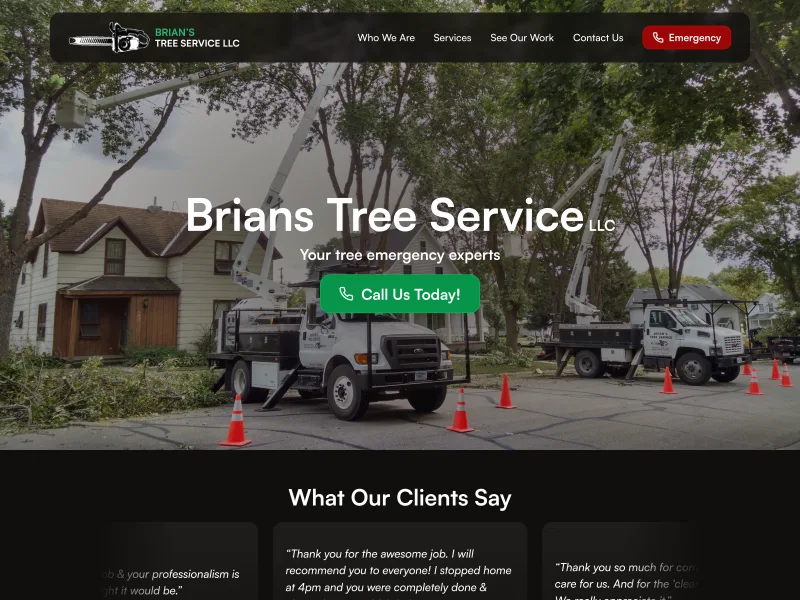 Brian's Tree Service website home page