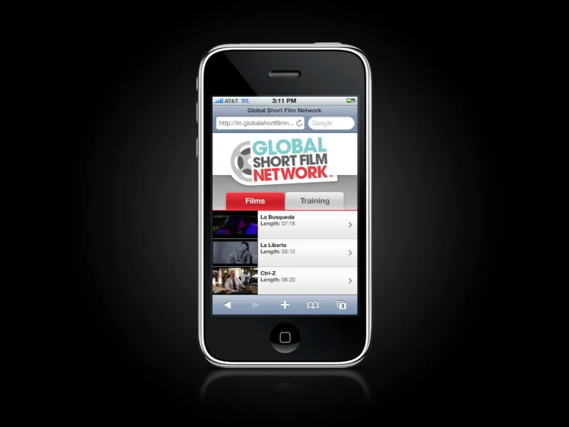 Global Short Film Network mobile site on iPhone