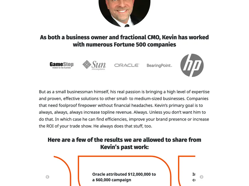 lofgren why kevin page, portrait and client logos