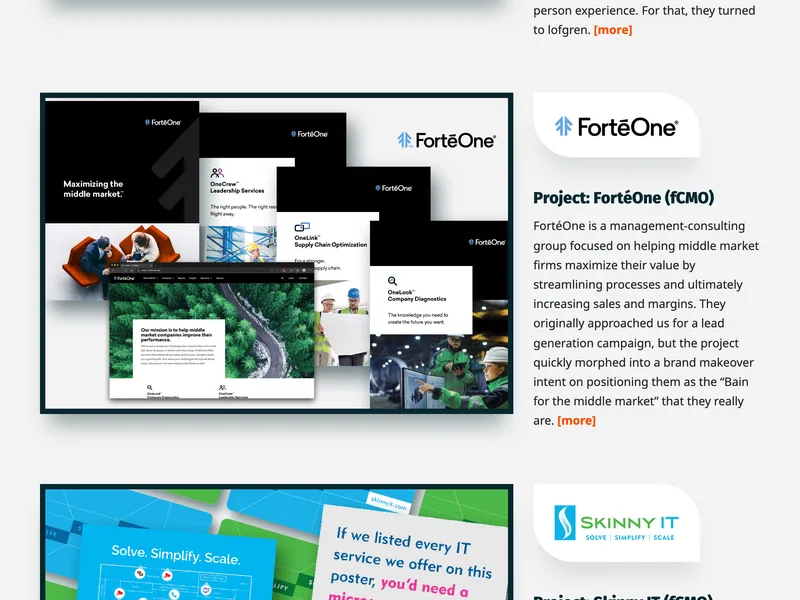 lofgren home page, actual work section with FortéOne