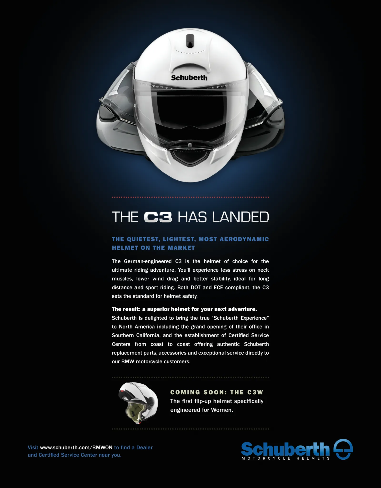 The C3 has landed, Schuberth ad for BMW MOA on black