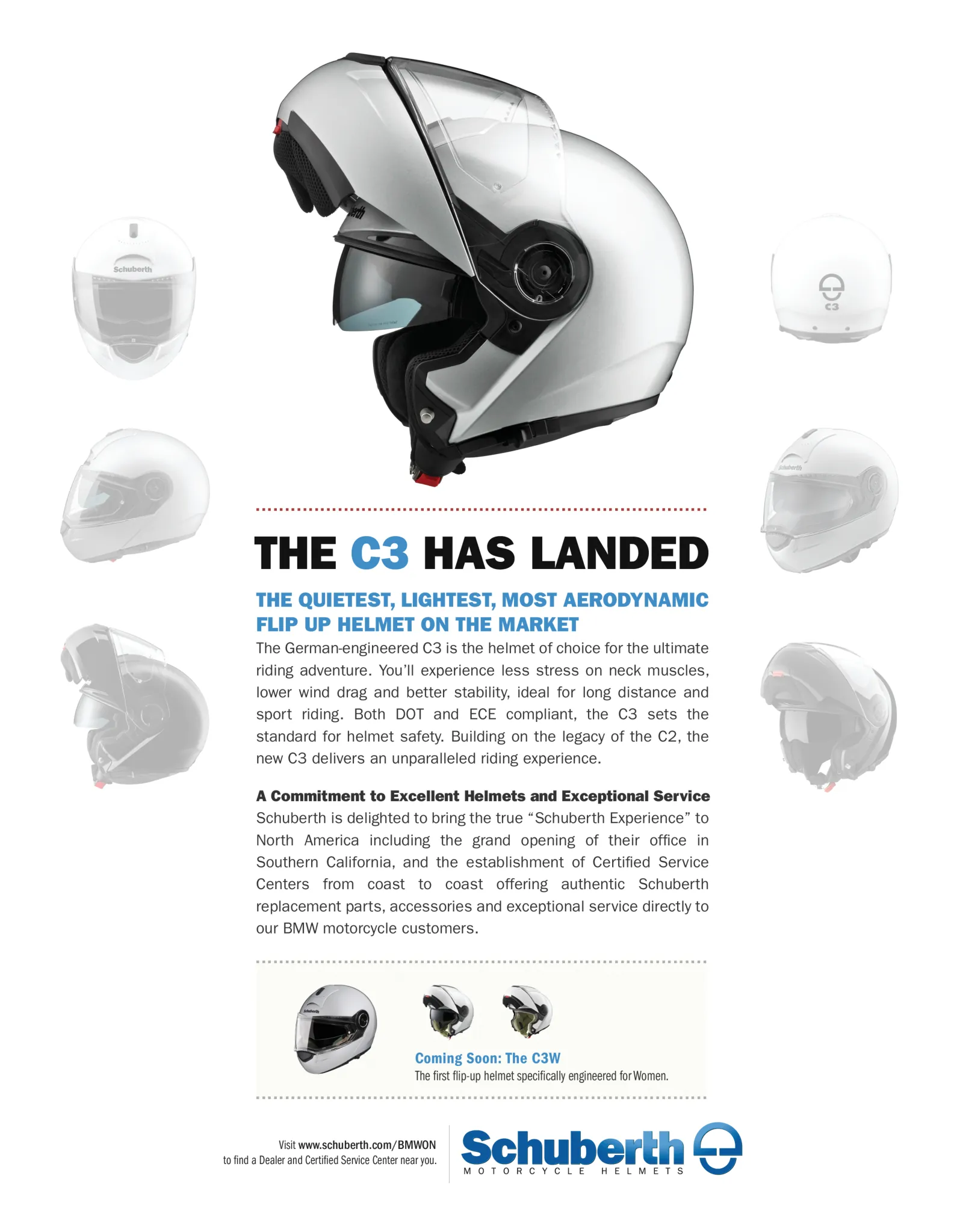 The C3 has landed, Schuberth ad for BMW MOA on white