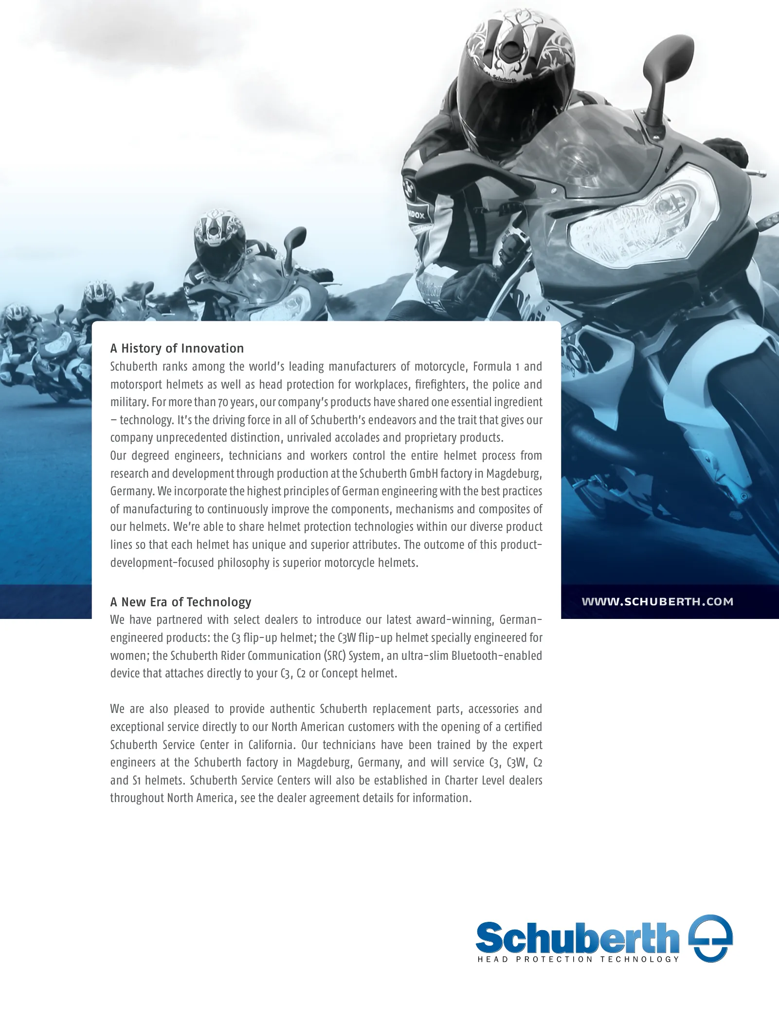 Schuberth dealer kit, history of innovation page