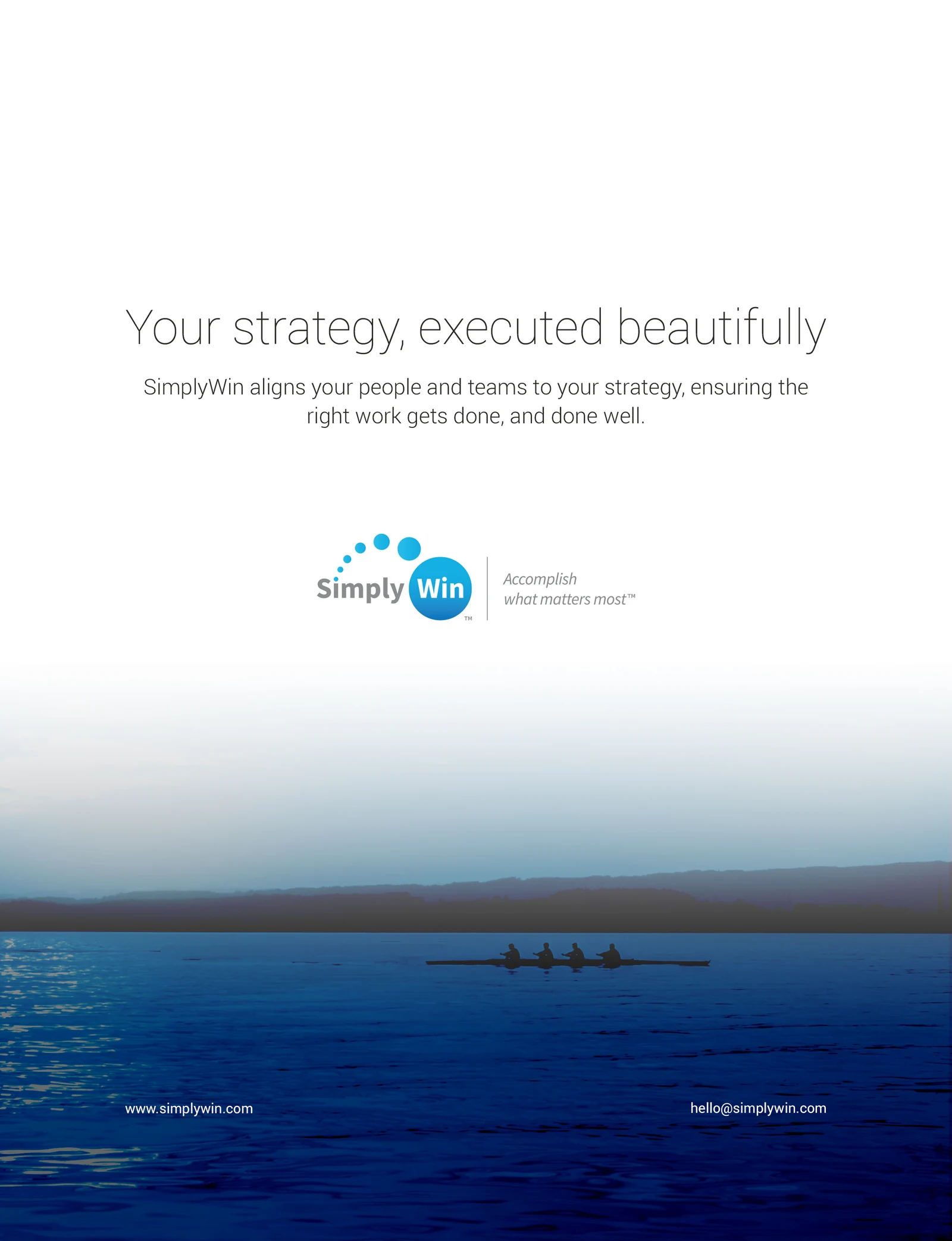 A full page SimplyWin ad with a crew rowing across the bottom
