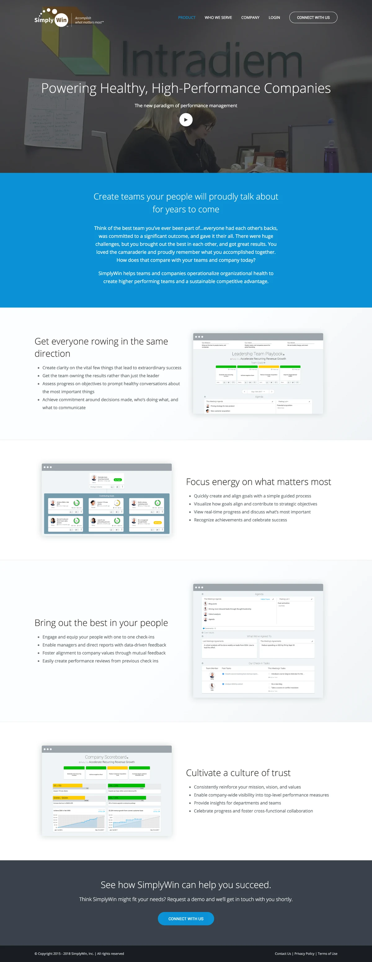 The SimplyWin home page from the hero down to the footer