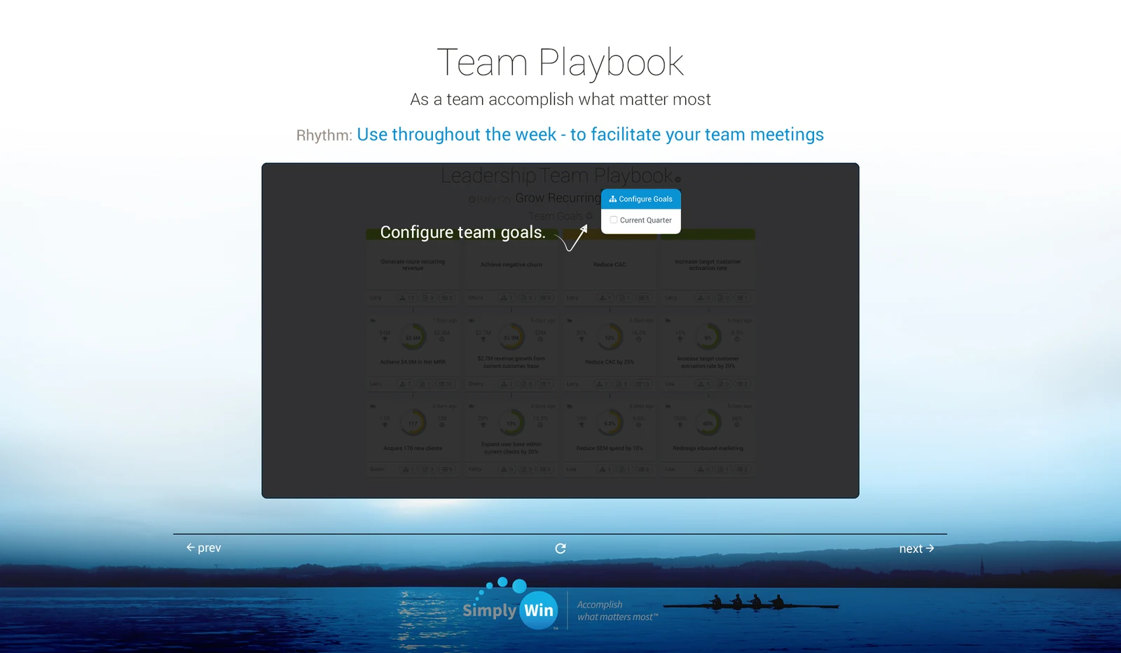 Team Playbook, configuring goals for the quarter