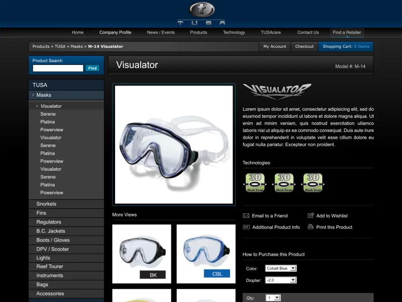 TUSA Visualator mask product page