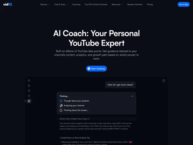 vidIQ AI Coach page