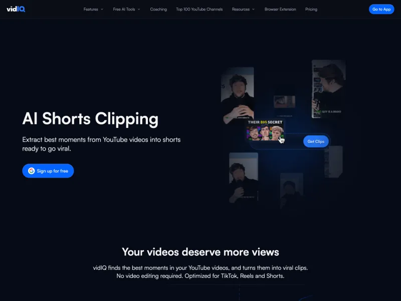 vidIQ AI Shorts Clipping page