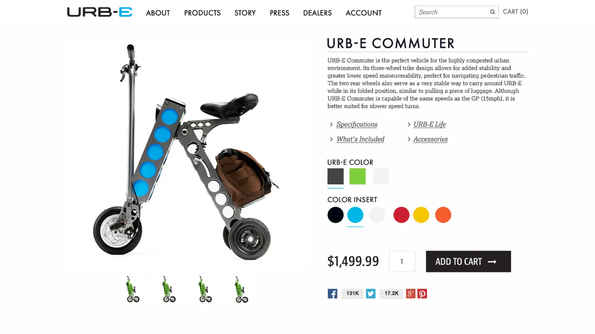 The Commuter product page, frame color and insert swatches above add to cart