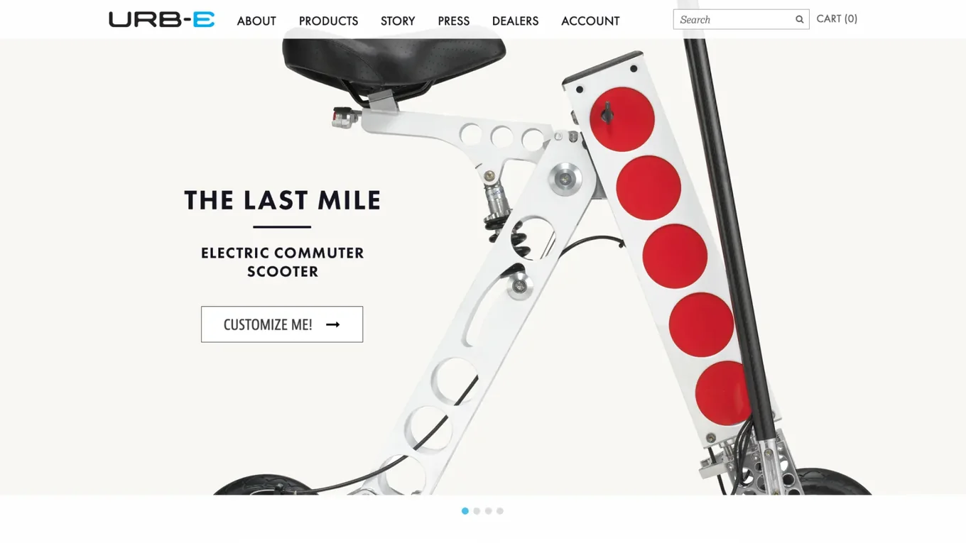 URB-E store home, the last mile line over a customize button