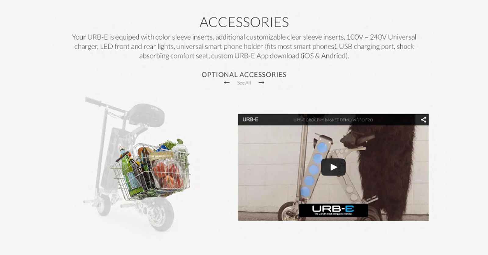 Accessories, a basket on the scooter beside a video