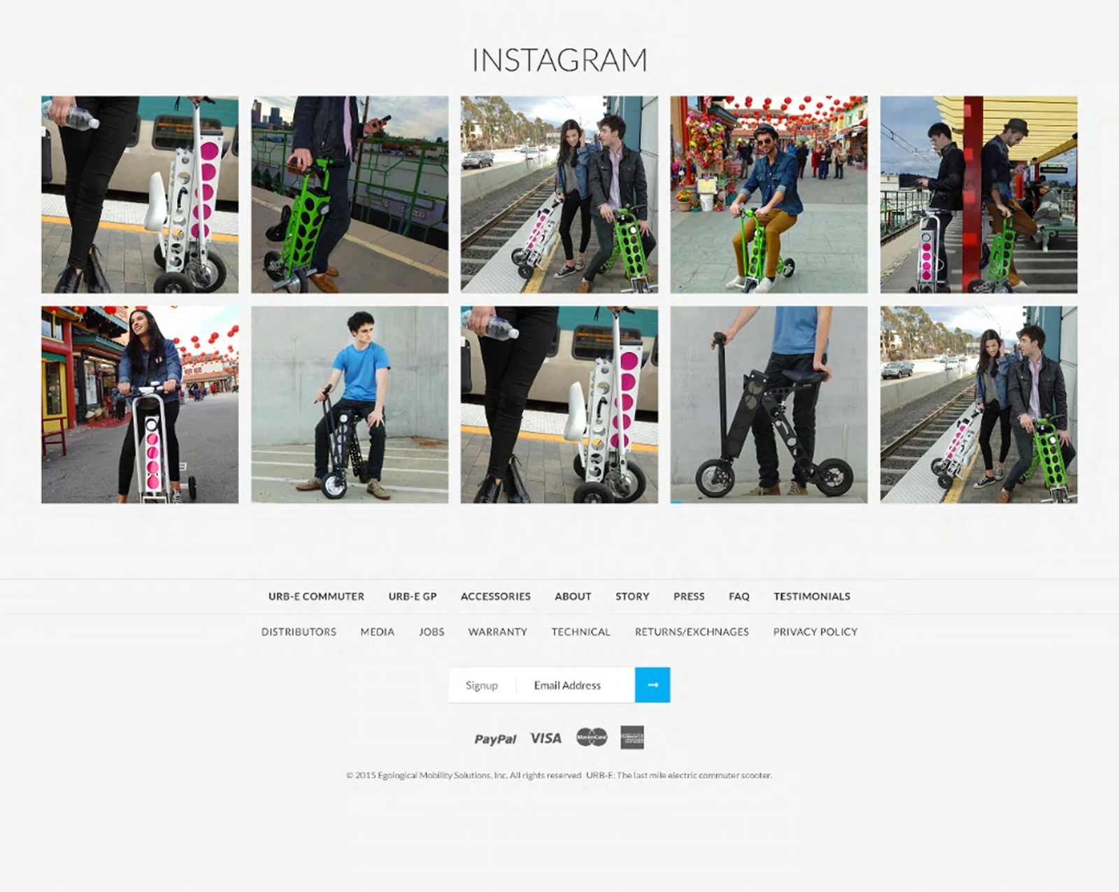 Ten Instagram photos of riders, with the links and newsletter signup under them