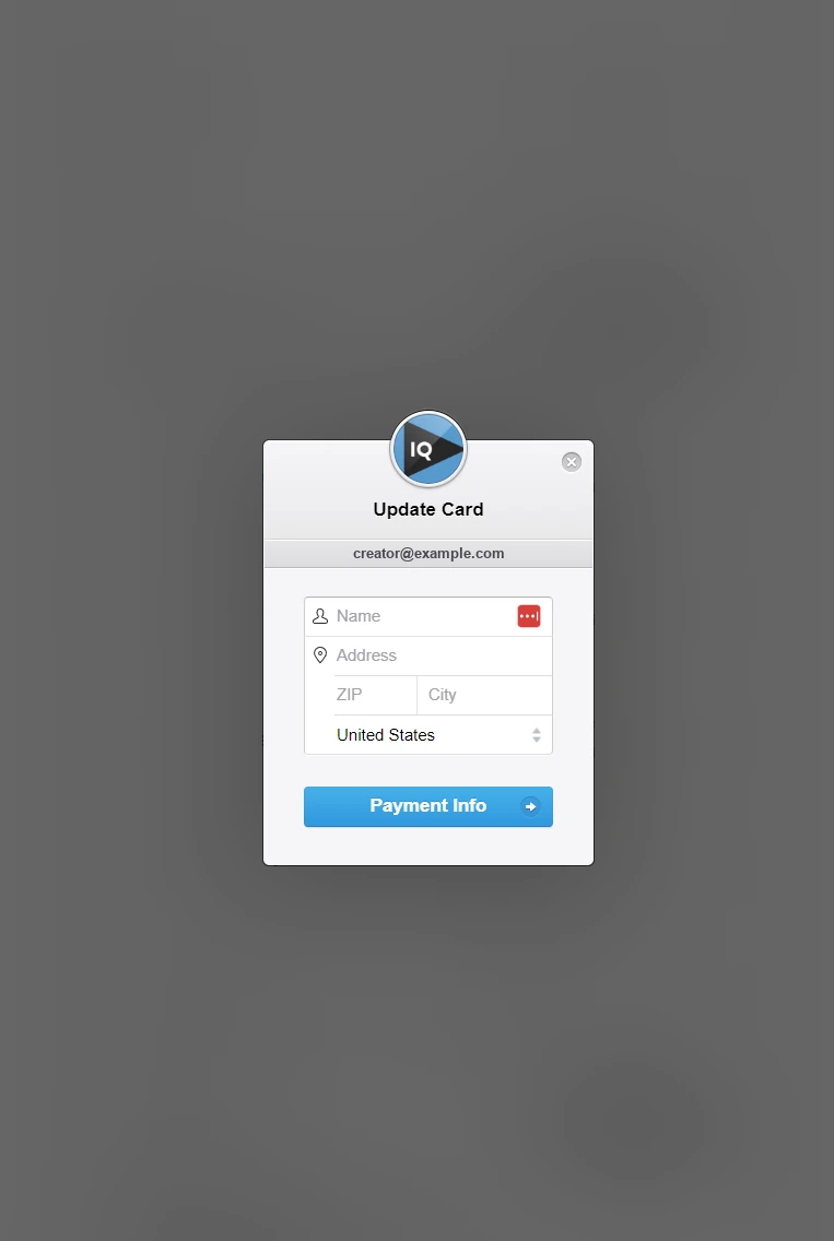 The old Stripe checkout widget, Update Card with name, address and Payment Info