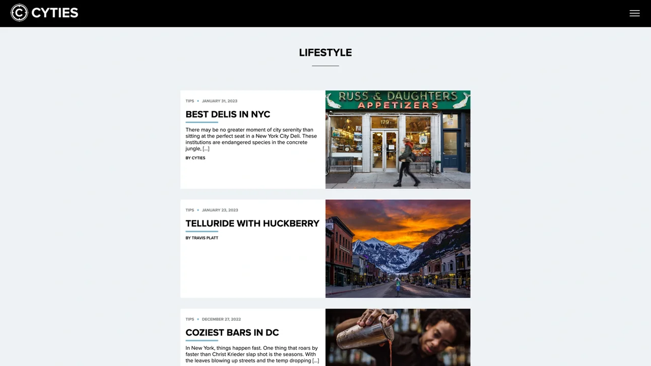 The Lifestyle index, every story with its own photograph beside the headline