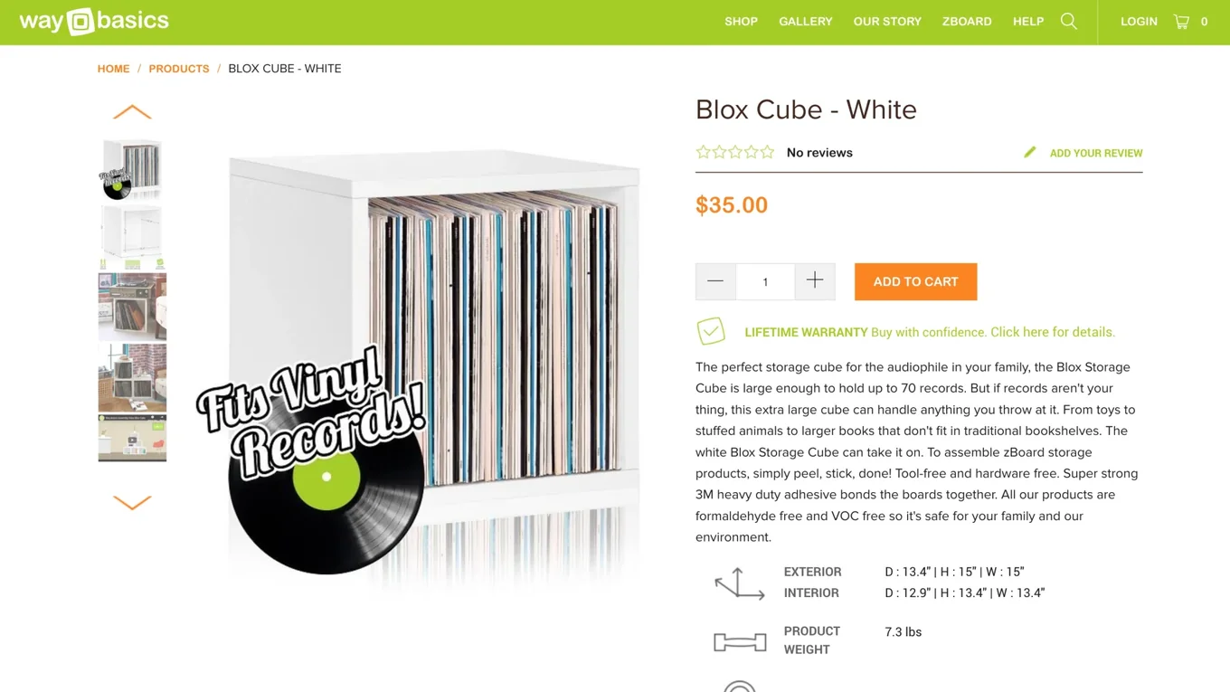 The Blox Cube product page on desktop