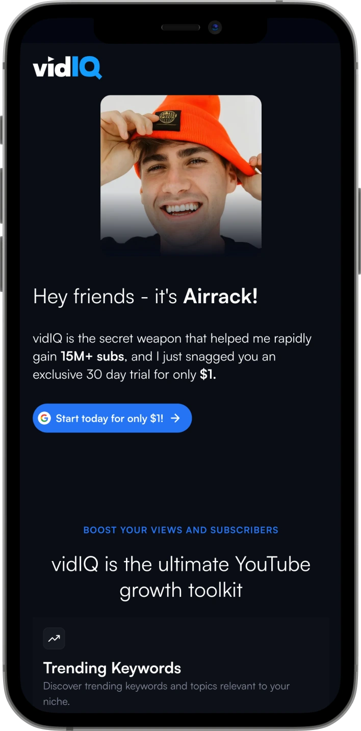 Airrack&rsquo;s page on a phone