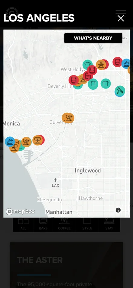The Los Angeles map on a phone, every spot pinned by category