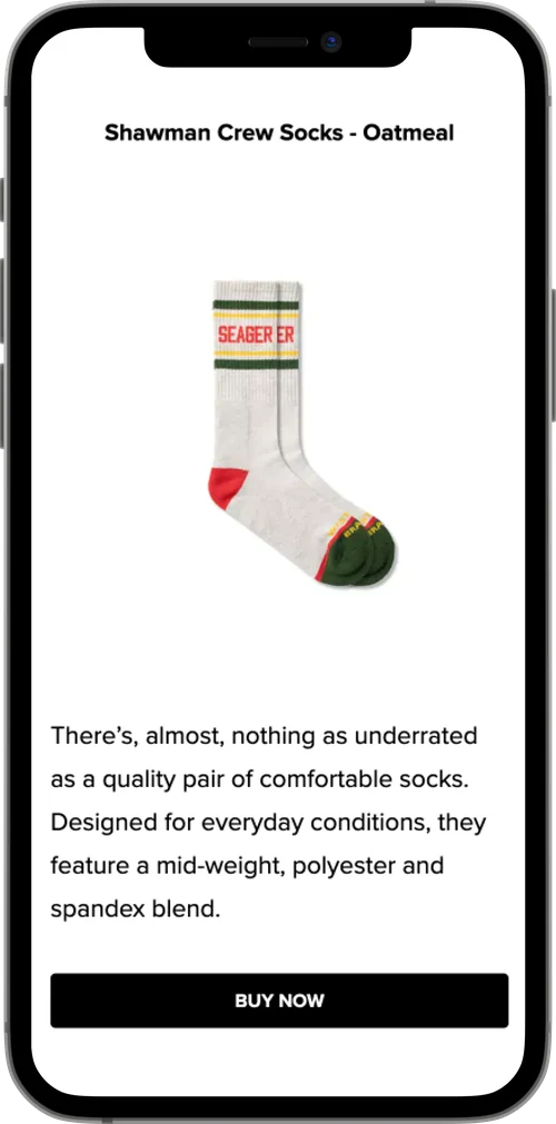 A Seager product inside the Wardrobe section, with Buy Now under it