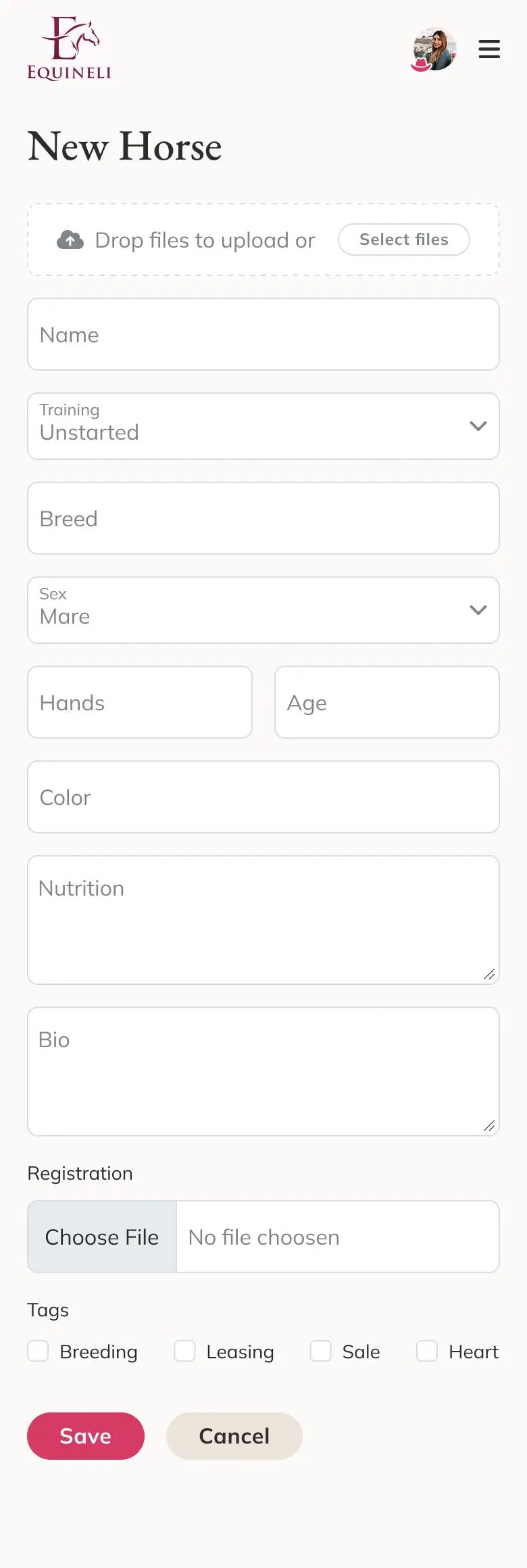 The New Horse form, desktop and phone