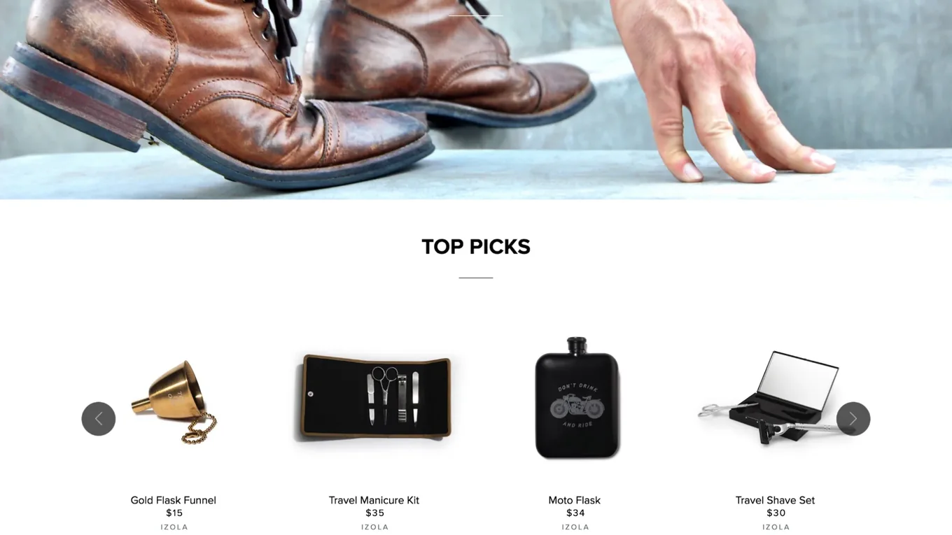 The shop page on cyties.com, top picks with names, prices and brand, the products coming from Shopify