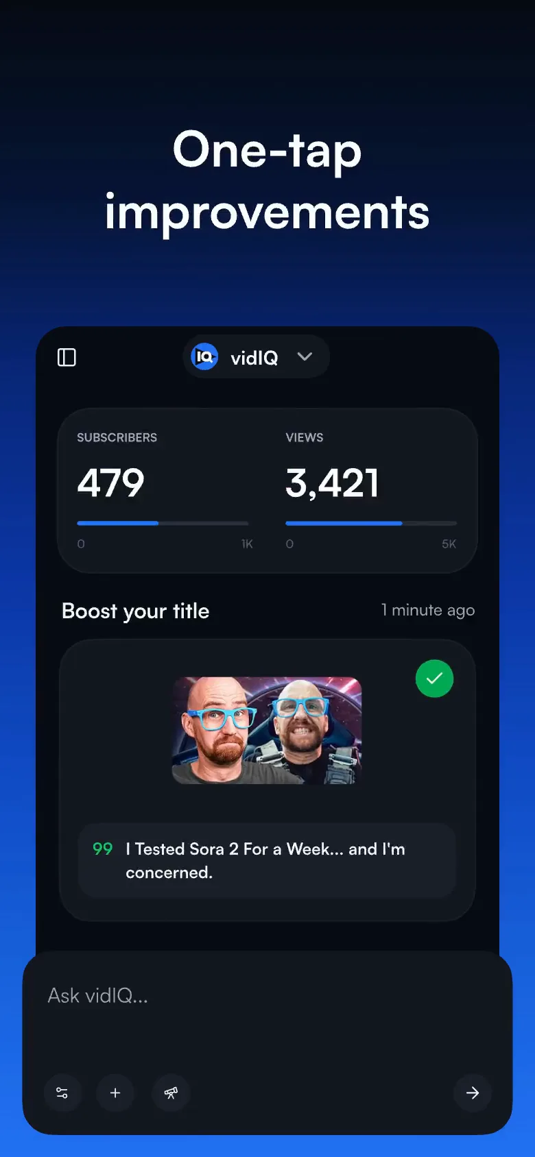 "One-tap improvements" again, the new title applied and checked off.